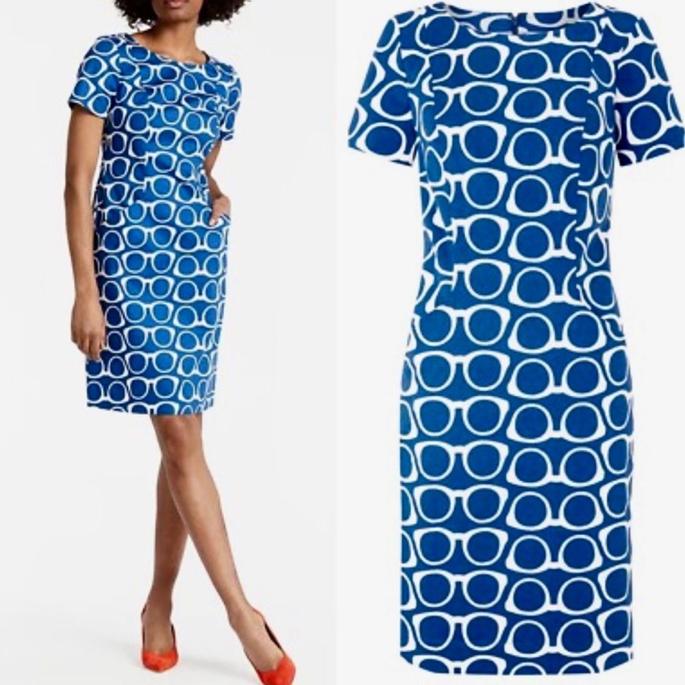 Boden Blue and White Geometric Mini Dress